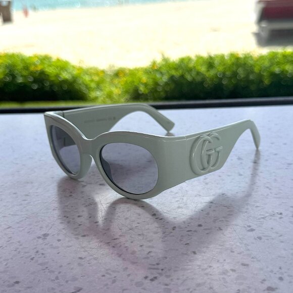 Gucci GG1544S 003 Green Grey Oval Sunglasses Women - Picture 5 of 13